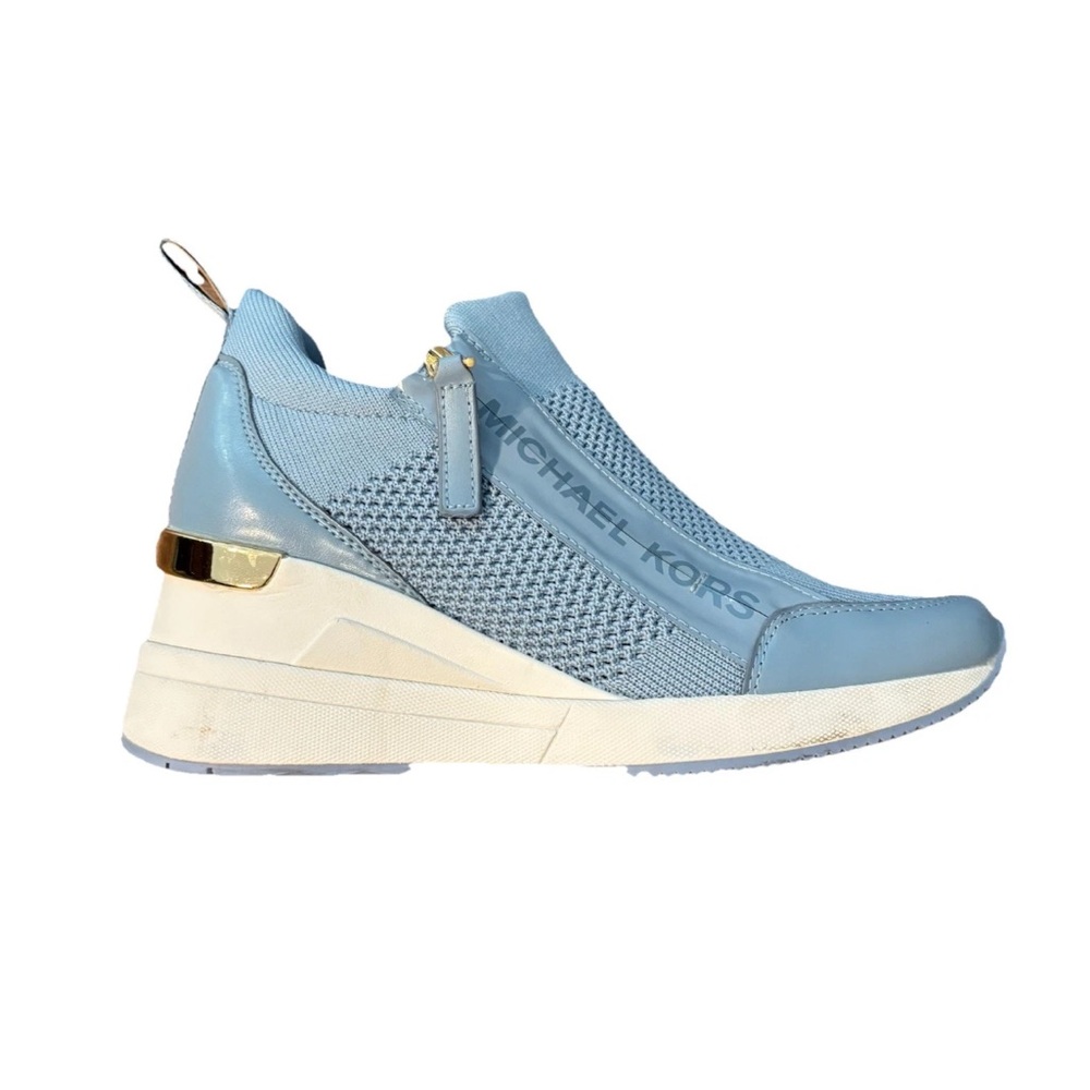 michael kors willis wedge trainer blue 6 zip